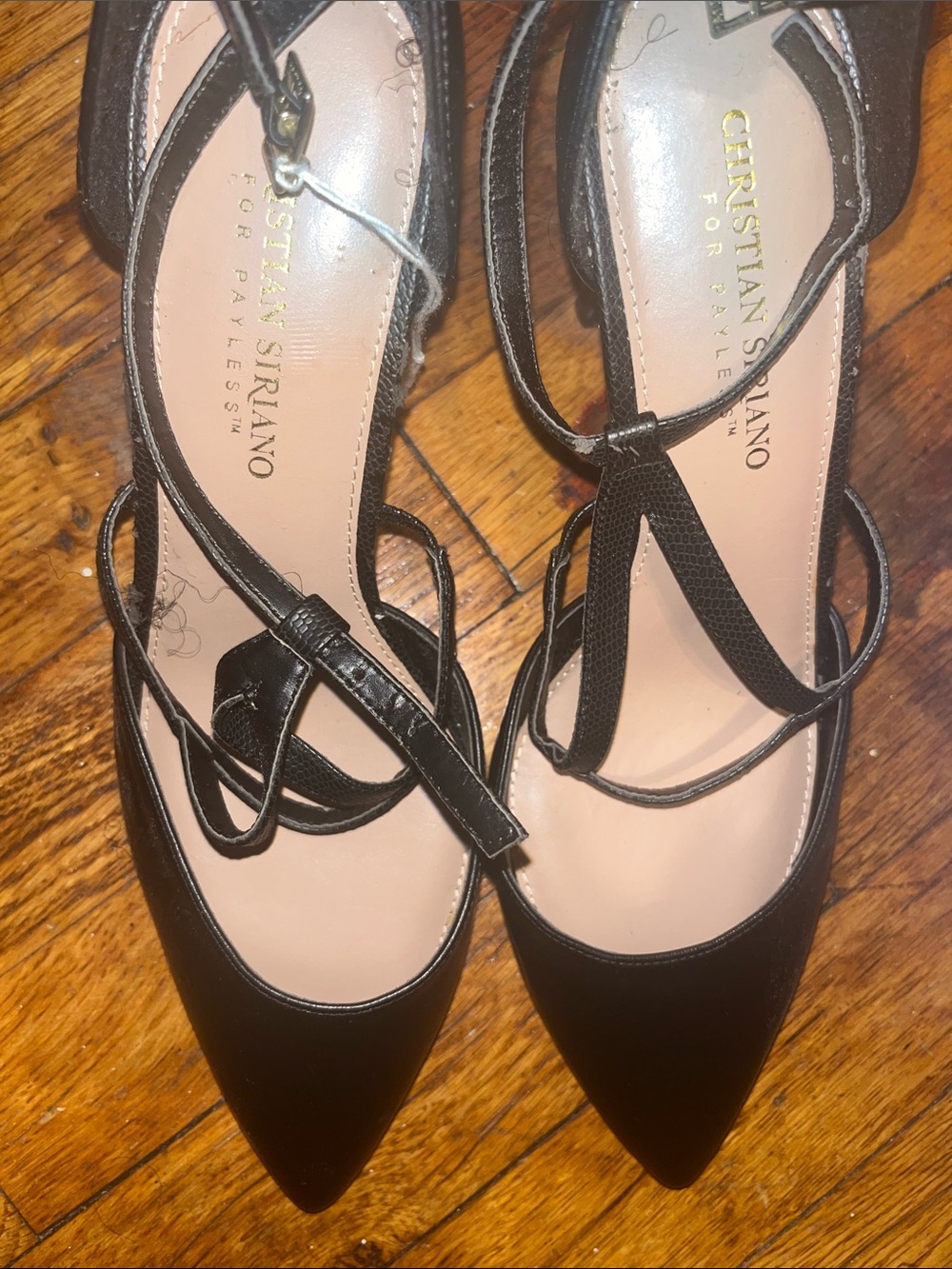 Christian Siriano Black Pointed-Toe Ankle-Strap Pumps